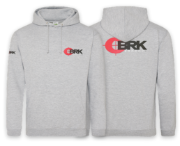 Grey Drawstring Hoodie with BRK logos front, rear and right-hand sleeve