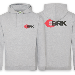 Grey Drawstring Hoodie with BRK logos front, rear and right-hand sleeve