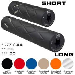The 0dB Silencer. Available in Long or Short, .177, .22, .25 and .30 cal, - and in an array of colours