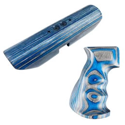 The BRK Ghost Grip and Cheekpiece Set is made of laminated birch. This set is in blue.