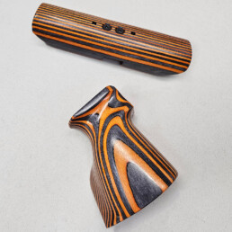 The BRK Ghost Target Grip and Cheekpiece Set is made from orange laminated birch