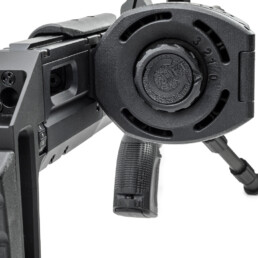 Shooter's view of the BRK Brocock Hi-Capacity Magazine, shown fitted to a BRK Ghost from the right-hand side